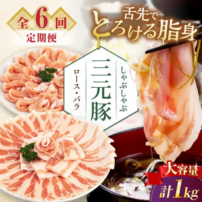 【全6回定期便】平田牧場 しゃぶしゃぶ セット 1kg  ( ロース バラ )  ※だし・昆布ナシ  しゃぶしゃぶ 鍋 冷凍配送 [AJAP182]
