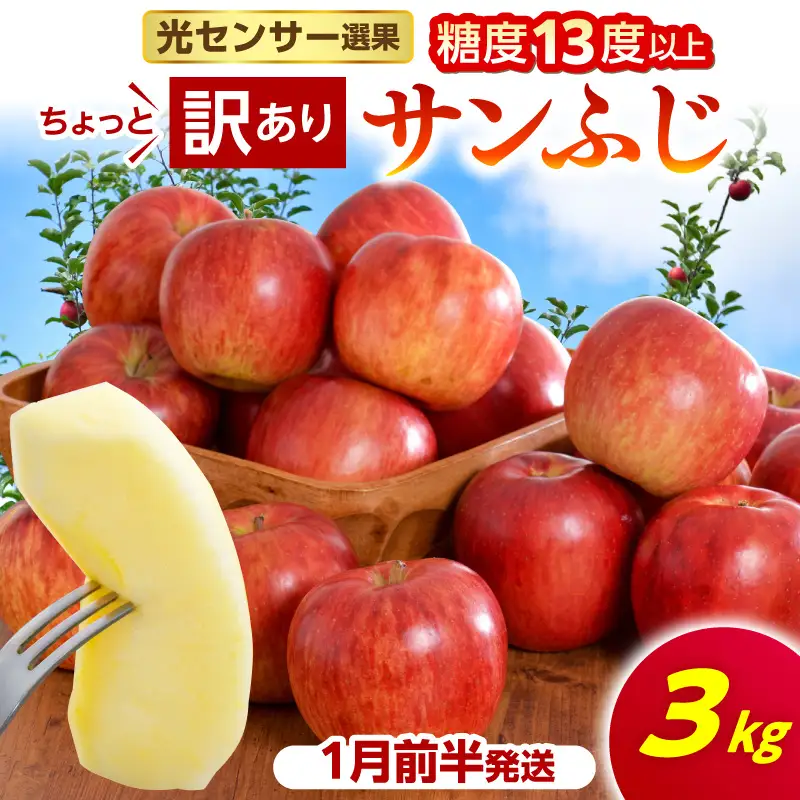 【2027年1月前半発送】【ちょっと訳あり】 りんご 約3kg サンふじ 青森県産 りんご