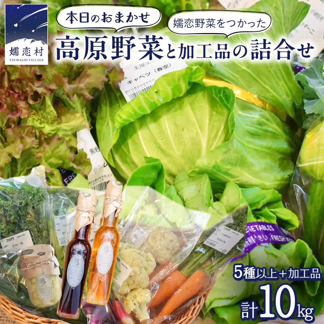 本日のおまかせ 高原野菜 5種以上 の 詰合せ と 加工品 1つ のセット 計10kg [AF028tu]