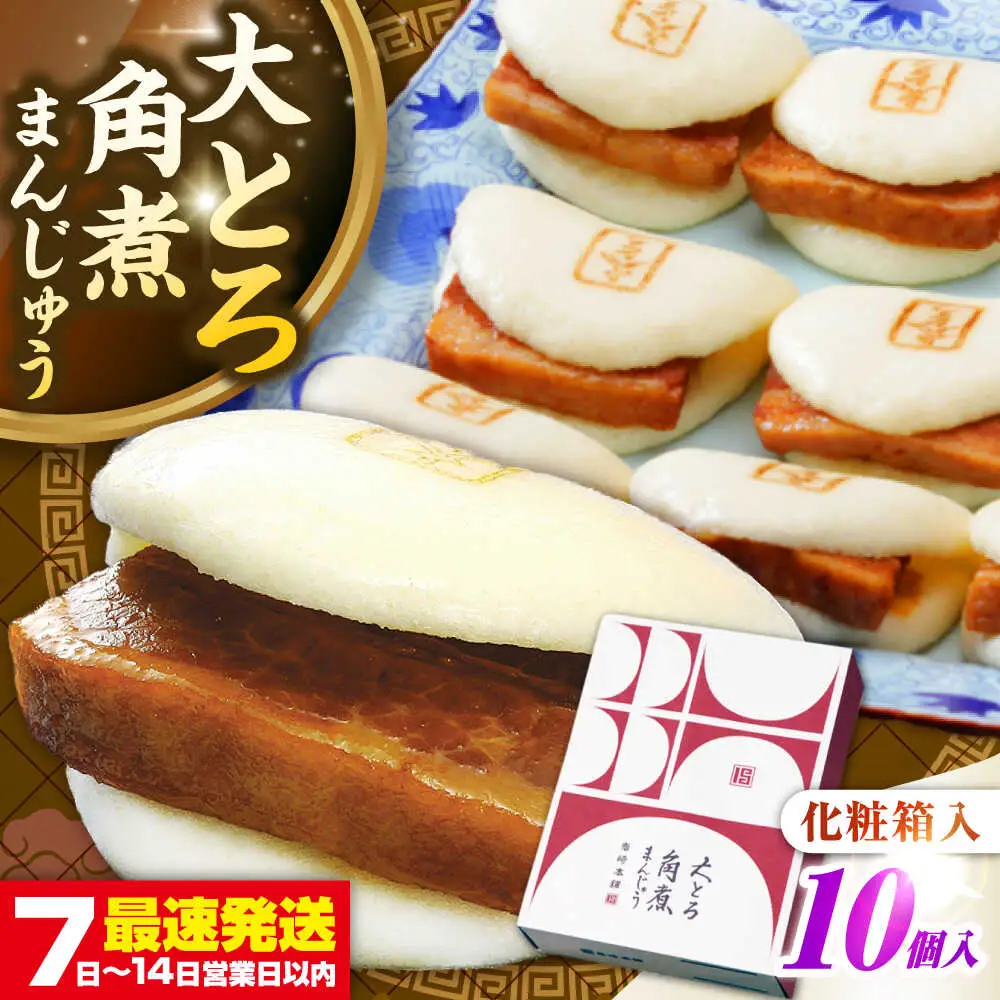 【お中元】【化粧箱入り】 長崎大とろ角煮まんじゅう （10個）　《壱岐市》【岩崎本舗】冷凍 豚 豚角煮 角煮饅頭 簡単調理 おやつ お取り寄せ 長崎[JHA046]