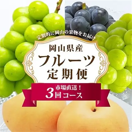 【発送月固定定期便】B 岡山県産 シャインマスカット(晴王)・あたご梨・ニューピオーネほか全3回【配送不可地域：離島・北海道・沖縄県】【4000245】