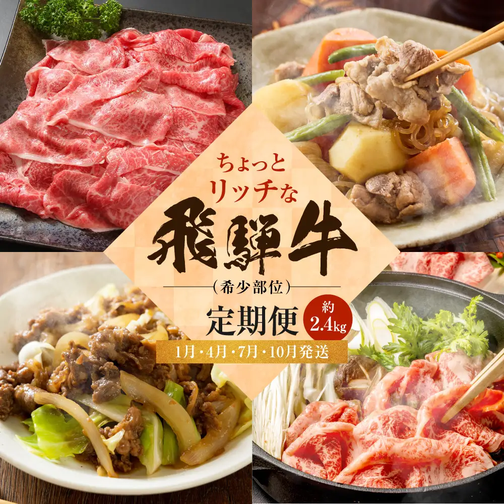 ちょっとリッチな飛騨牛（希少部位）約2.4kg【1月・4月・7月・10月発送】定期便4回  | みすじ ウデ すき焼き しゃぶしゃぶ  希少部位 600g 定期便 FC105
