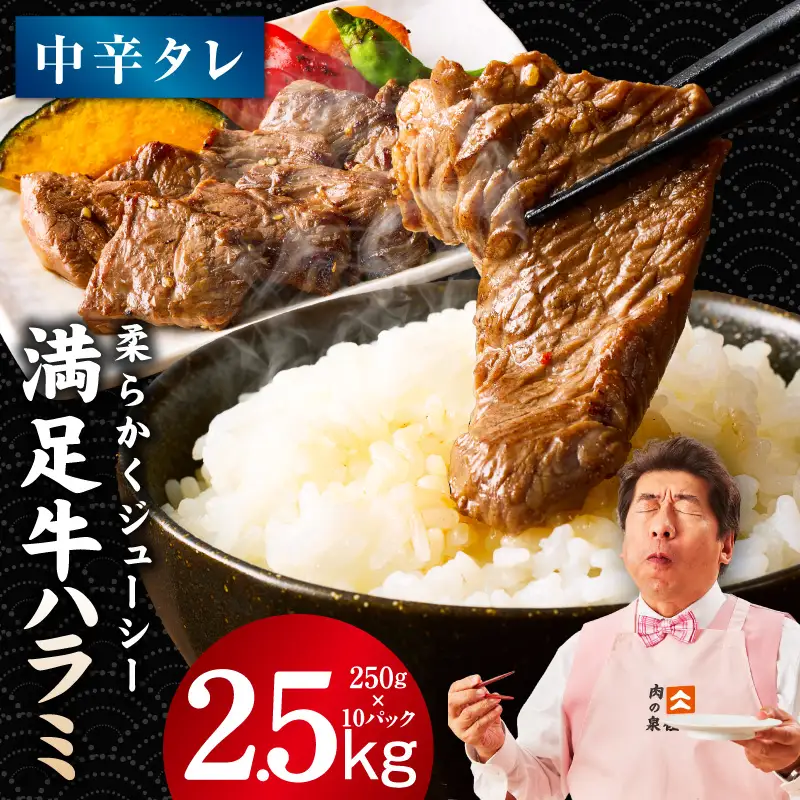 【満足牛ハラミ】中辛タレ漬け 合計2.5kg 