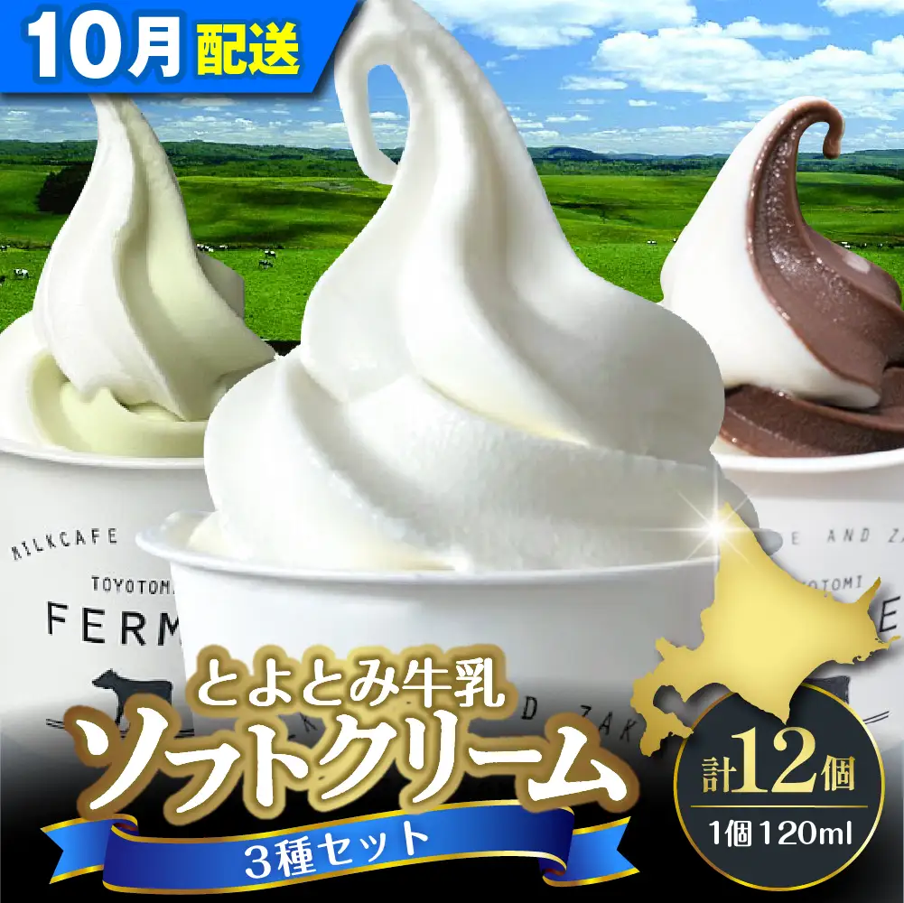 【10月配送】とよとみ牛乳ソフトクリーム 3種類12個 ソフトクリーム
