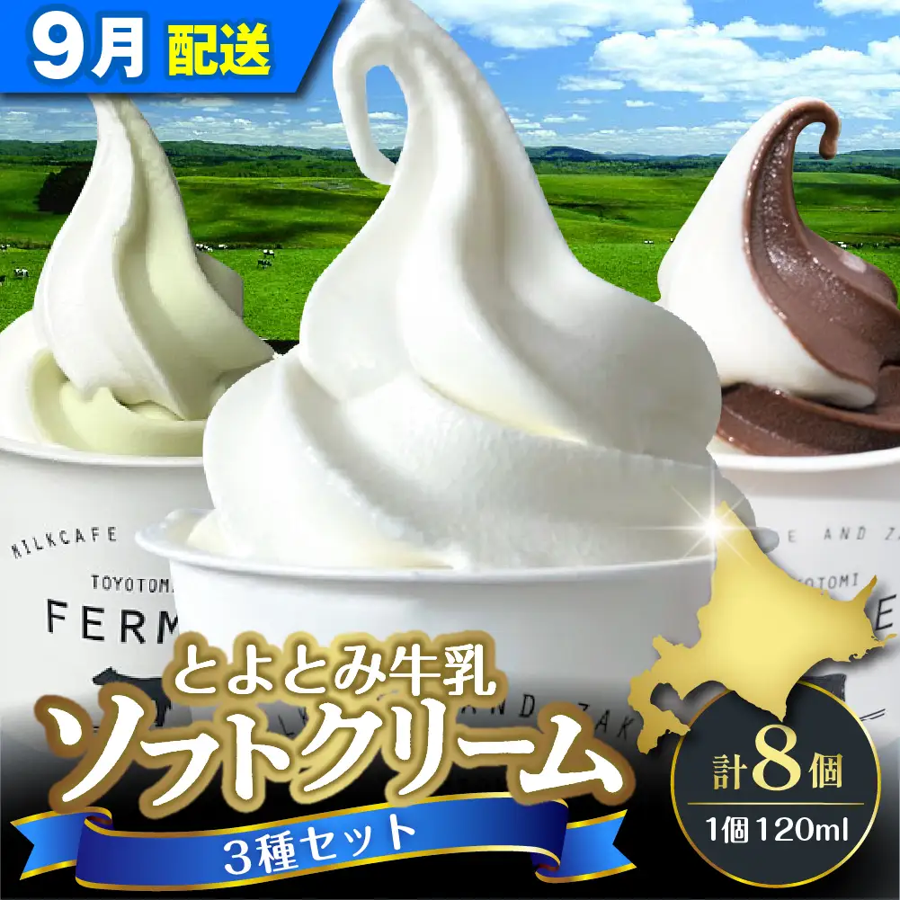 【9月配送】とよとみ牛乳ソフトクリーム 3種類 8個 ソフトクリーム