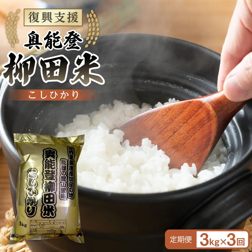 【復興支援】【定期便】【令和7年度産】奥能登柳田米B4こしひかり3kg×3回 計9kg
