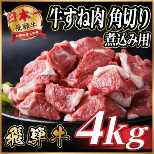 飛騨牛 厳選牛すね肉(スネ肉) 角切り 4kg(500g×8)  訳あり【配送不可地域：離島】【1650030】
