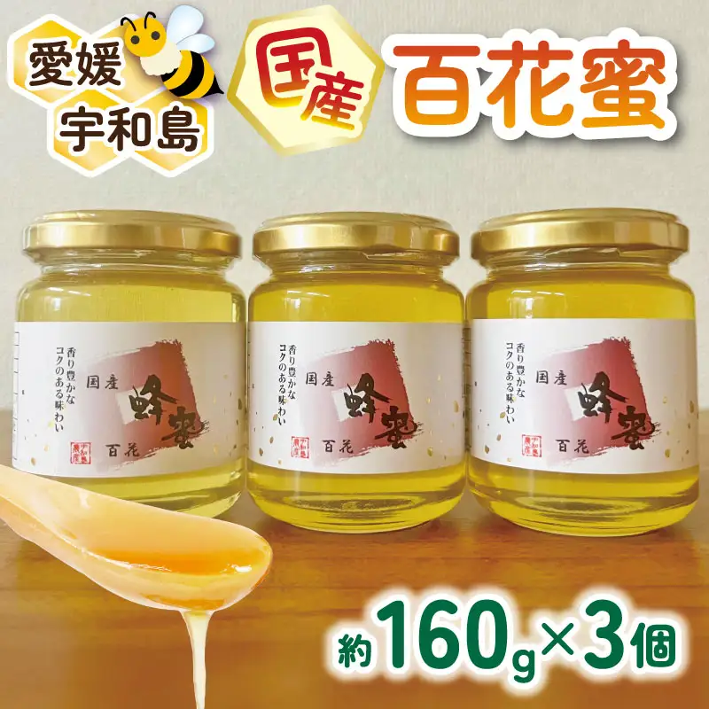 国産はちみつ 百花蜜 160g × 3個 セット 宇和島農産 純国産はちみつ 瓶 蜜 人気ハチミツ 国産純粋はちみつ 非加熱 はちみつ 蜂蜜 ハニー 百花蜂蜜 百花はちみつ 純粋はちみつ 生はちみつ 天然はちみつ 産地直送 国産 愛媛 宇和島 F012-132007
