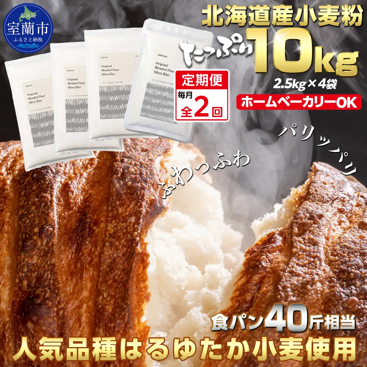 【毎月定期便】北海道産 小麦粉 はるゆたかブレンド小麦粉 シルバーライズ（パン用強力粉）10kg 全2回 MROBI031
