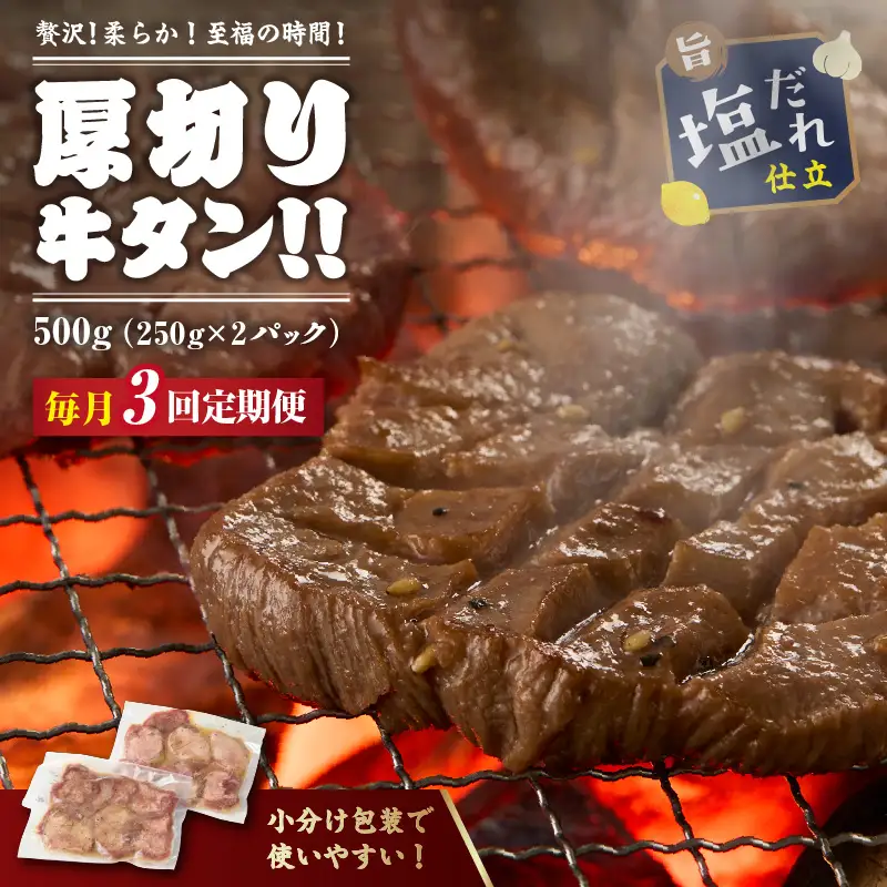 【定期便3回】訳あり 厚切り塩だれ牛タン500g_牛タン