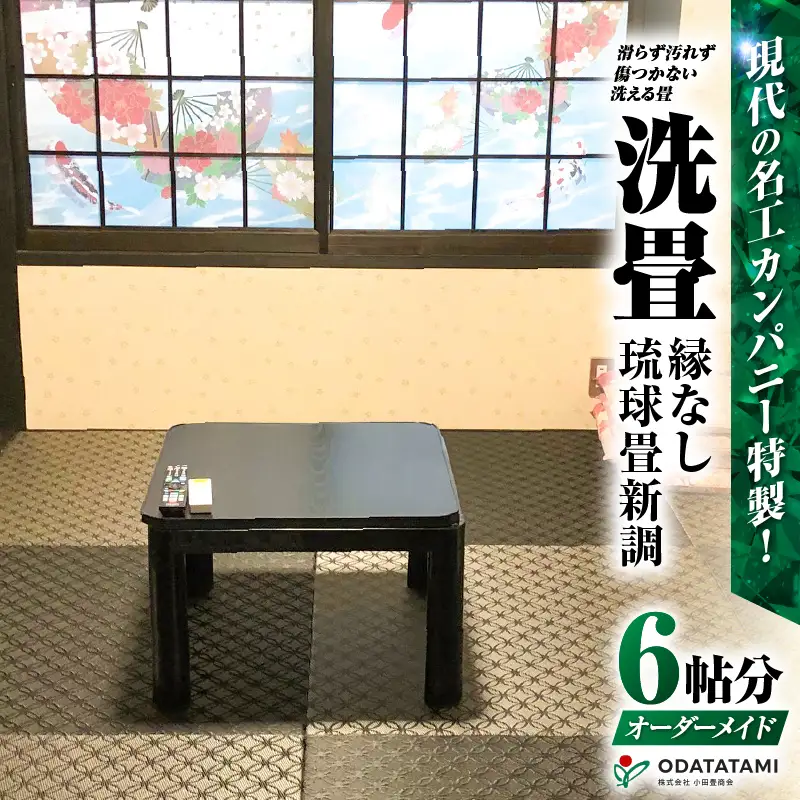 現代の名工カンパニー特製！ ペット・介護向け ペット・介護用 滑らず 汚れず 傷のつかない 洗える畳 『 洗畳 』 縁無琉球畳 新調 6帖 サイズ （ 畳 半帖サイズ 12枚 ） K348-010