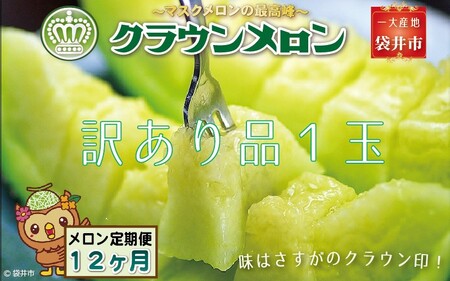 メロン 12ヶ月 定期便 クラウン 訳あり 1玉入 メロン