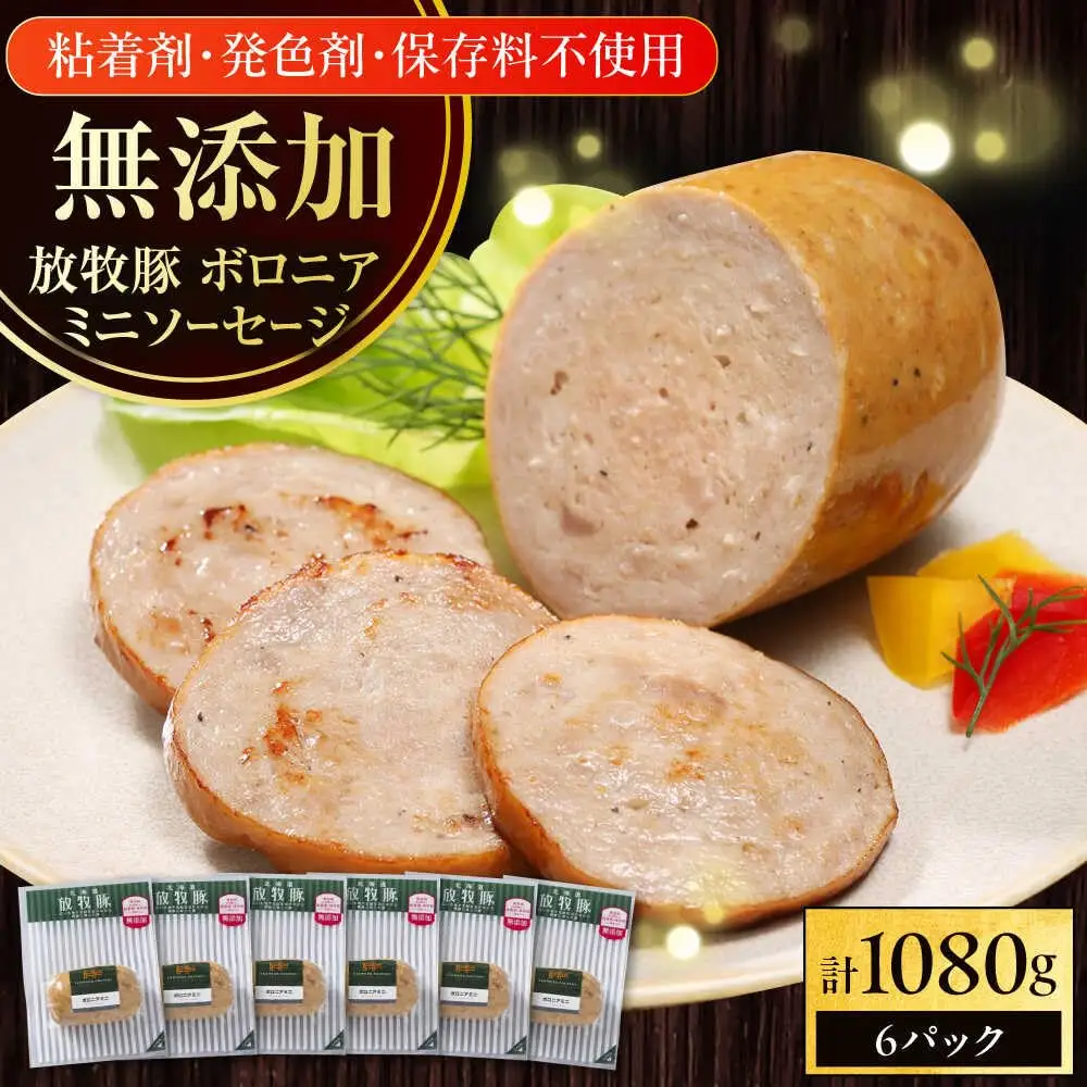 放牧豚 ボロニアミニソーセージ 計1，080g（180g×6） 豚肉 ソーセージ 無添加 無塩せき 北海道 [AXBA107]