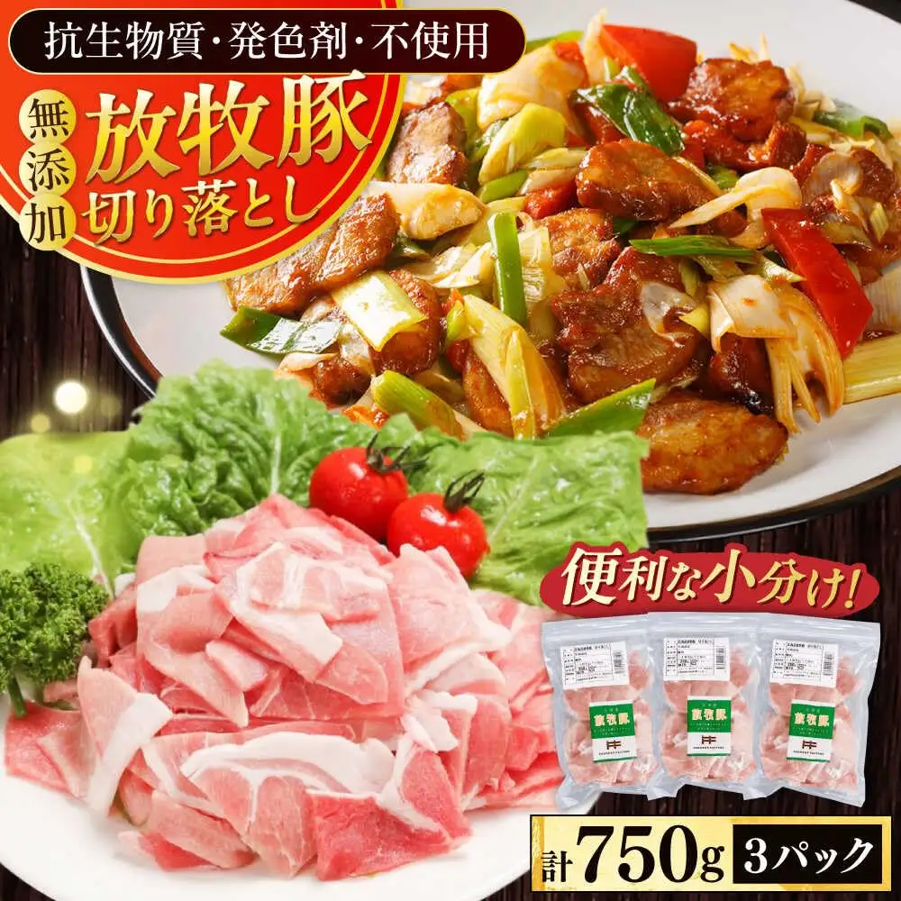 放牧豚 切落し 計750g（250g×3） 精肉 スライス 小分け 冷凍 北海道 [AXBA118]