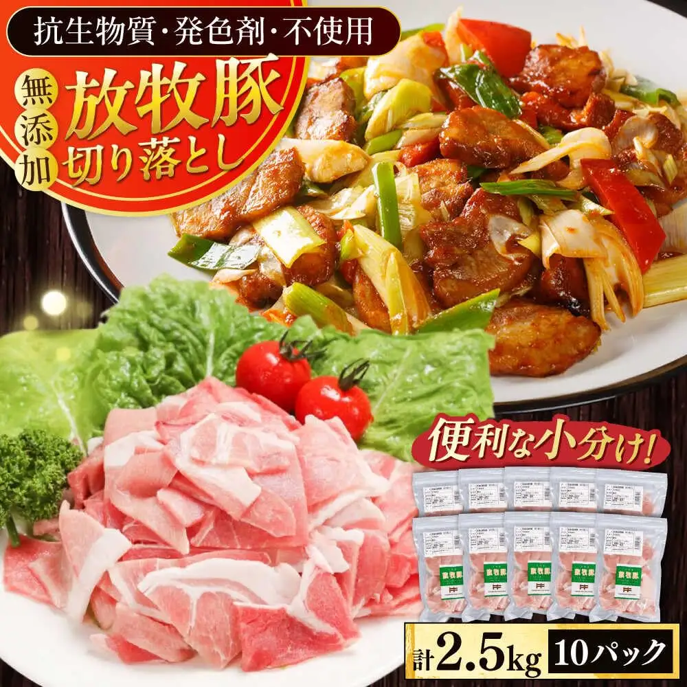 放牧豚 切落し 計2.5kg（250g×10） 精肉 スライス 小分け 冷凍 北海道 [AXBA120]