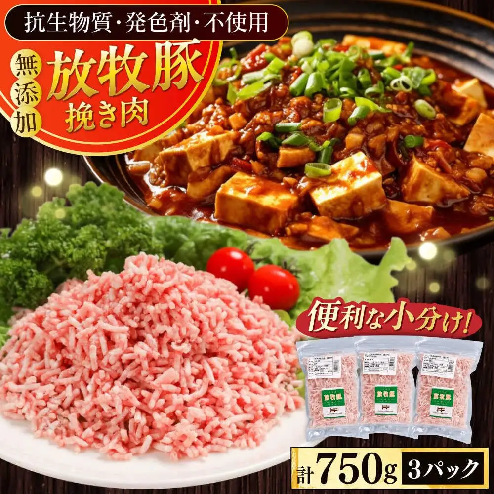 放牧豚 挽き肉 計750g（250g×3） 精肉 スライス 小分け 冷凍 北海道 [AXBA121]