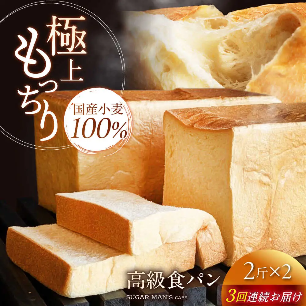 【3回定期便】【国産小麦100%】 食パン 2斤 2本 / 高級食パン 邑居謹製 パン 食パン / 南島原市 / sugar man's cafe[SEU014]