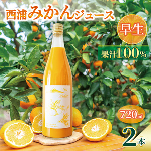 オレンジ ジュース ストレート 果汁 100％ 早生 みかん 720ml×2本 西浦 蜜柑 贈答用 静岡 沼津
