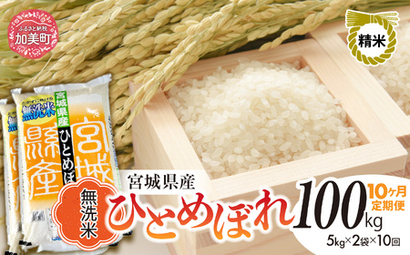 宮城県産 ひとめぼれ無洗米 10kg×10回定期便 ひとめぼれ