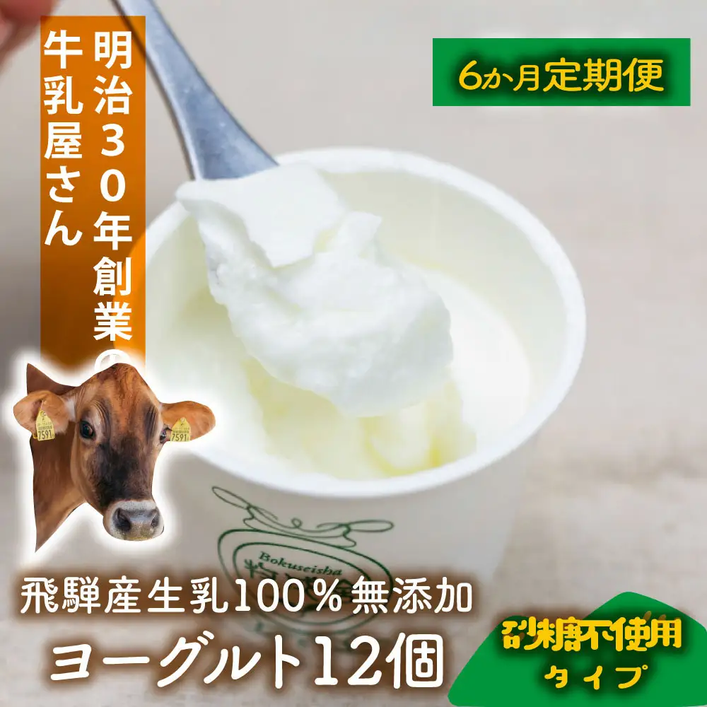 【6か月定期便】牧成舎のプレーンヨーグルト（砂糖不使用）12個入り 牧成舎 DF225