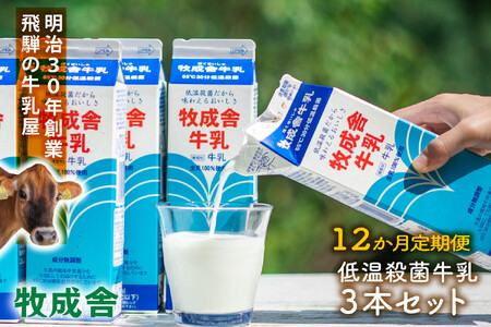 【定期12か月便】牧成舎牛乳1000ml×3本セット｜ミルク 乳製品 飲料 朝食 食生活 牧成舎 DF259