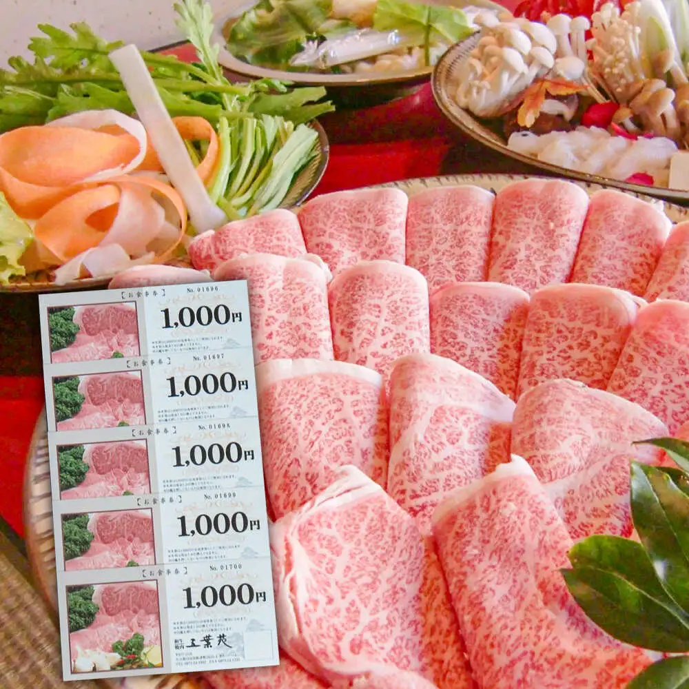 厳選和牛焼肉「五葉苑」お食事券5，000円分　日田市 / 有限会社五葉苑 焼肉 和牛 特選[ARFZ002]
