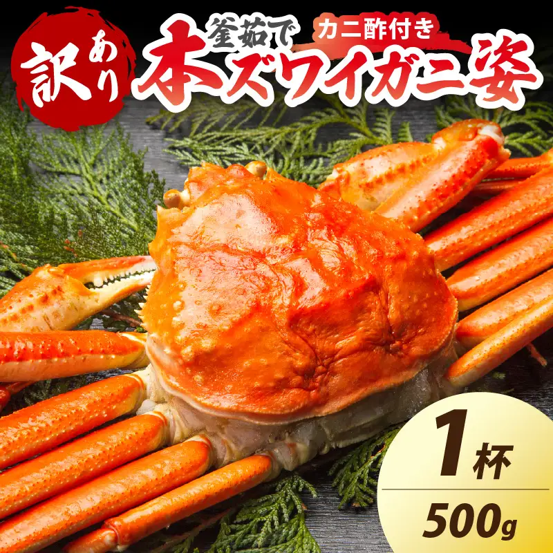【大好評！カニ酢付き】訳あり！釜茹で！本ずわいがに姿 500g×1杯