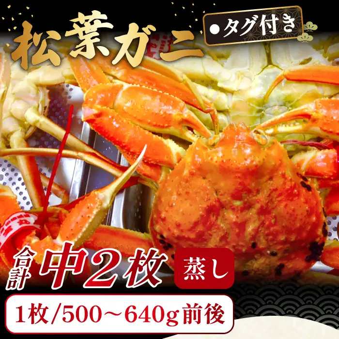 【蒸し】タグ付き松葉ガニ 中 2枚【松葉ガニ 松葉がに 松葉蟹 まつばがに かに カニ 冷蔵 チルド ブランド ズワイガニ 蒸し ボイル タグ付き 国産 季節限定 お取り寄せ お祝い 鳥取県 日吉津村 日本海】