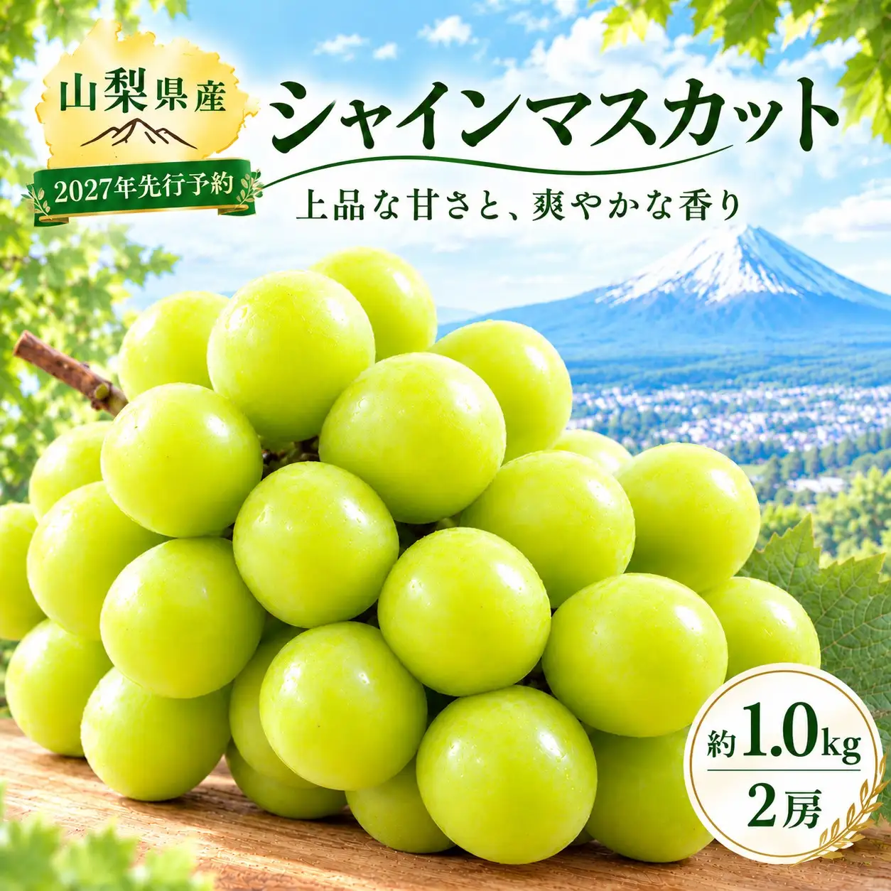 	【2027年 先行予約】山梨県産　シャインマスカット 約1.0kg ２房　シャインマスカット フルーツ