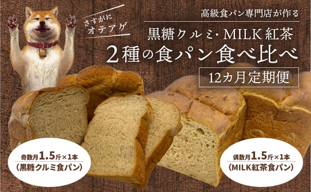 【定期便】黒糖クルミ、MILK紅茶 2種の食パン食べ比べ 計12回 DJ-0004