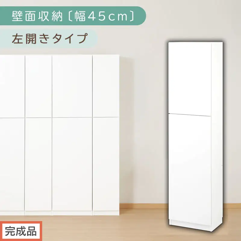 【完成品でお届け】壁面収納〔幅45cm・本体・左開きタイプ〕（ホワイト）壁面収納 本棚 扉付き 収納 棚 cdラック dvdラック 収納棚 リビング オフィス 扉付き収納 整理棚 書棚 おしゃれ LKANCB642255-L-WH