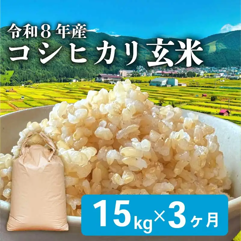 令和8年産 玄米 こしひかり 15kg 3回定期便 玄米