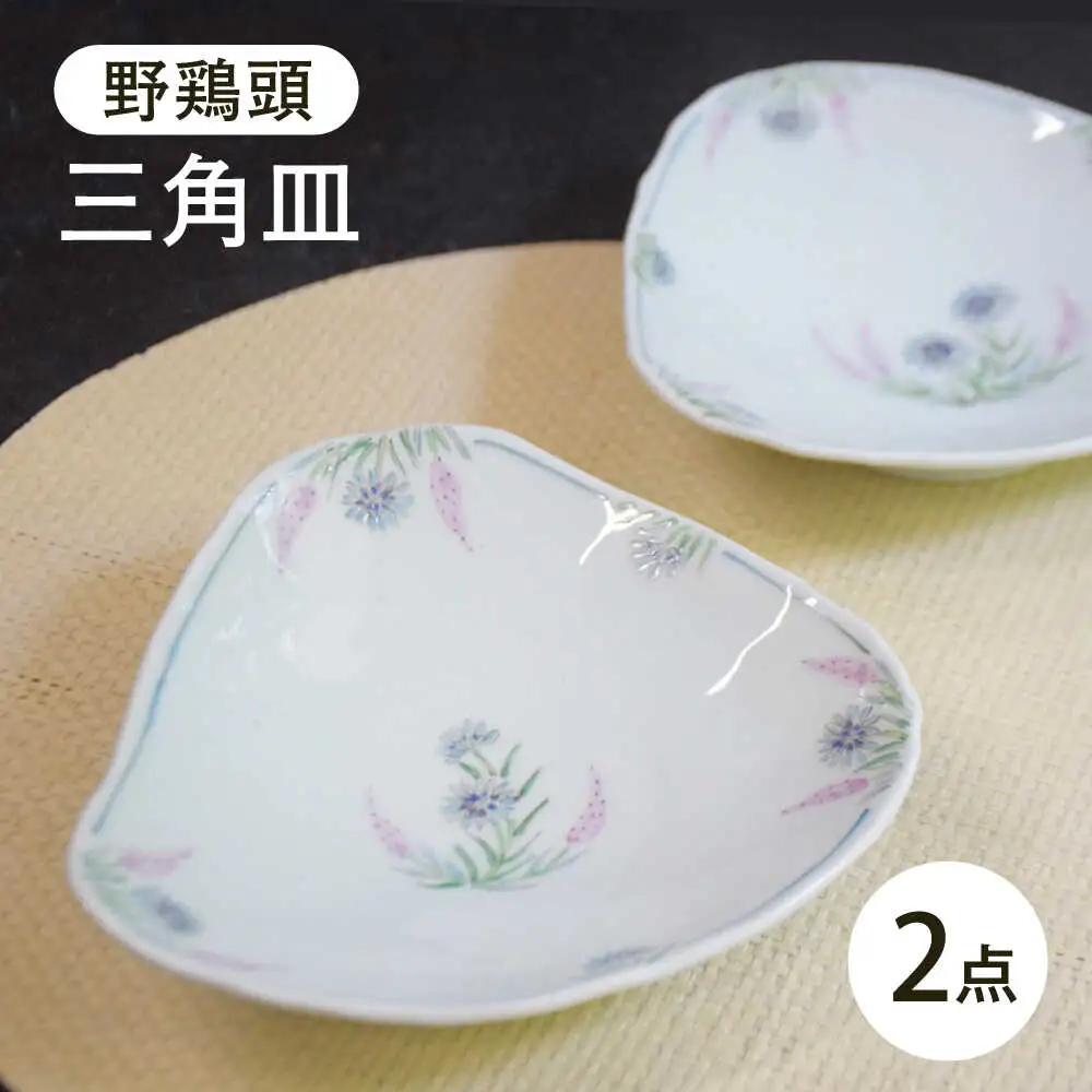 【波佐見焼】野鶏頭三角皿 2枚セット【藍水】[GB61]