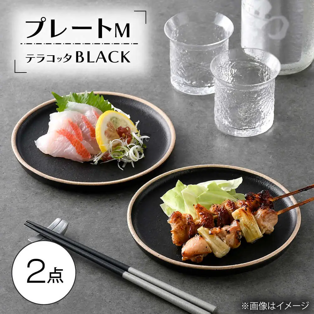 【波佐見焼】テラコッタ・BLACK プレートM 2枚セット【利左エ門窯】[QB66]