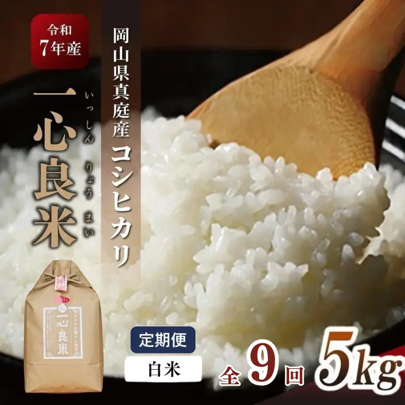 ＜全9回定期便＞ 米 岡山県産精米 令和7年産コシヒカリ『 一心良米 』白米５kg×9回 【tkns-tkb027-cho】