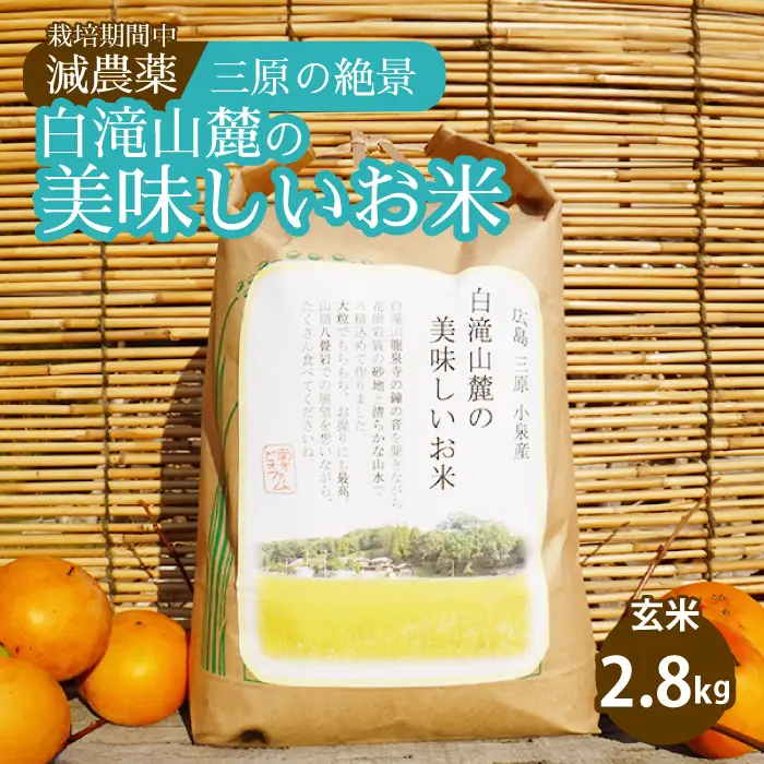 ≪栽培期間中減農薬≫ 三原の絶景白滝山麓の美味しいお米 玄米2.8kg 2025年10月発送予定 瀬戸内ビオファーム ご飯 米 おこめ 002034
