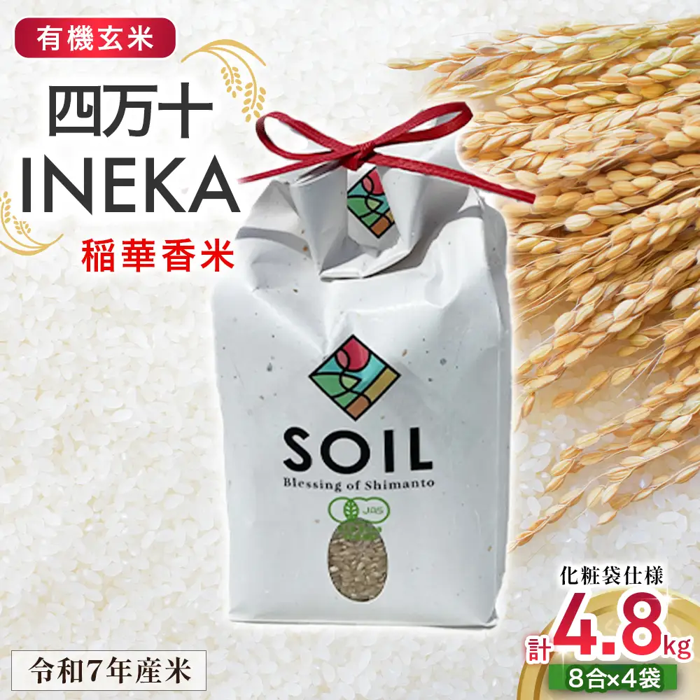 【有機玄米】希少な四万十の香る米 4.8kg（8合×4袋）四万十INEKA（稲華香米）化粧袋仕様 ／Fsg-Z02 ブランド米