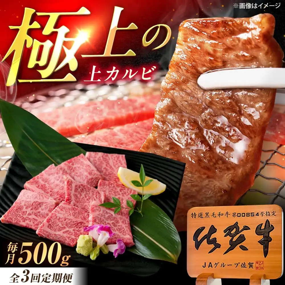 【3回定期便】佐賀牛 上カルビ 焼肉用 500g /MKミート武雄[UEM050] 焼肉用