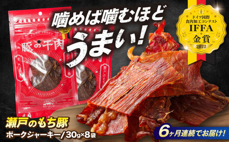 【全6回定期便】肉「瀬戸のもち豚」ポークジャーキー 8袋(30g/袋) [BAER057]ジャーキー