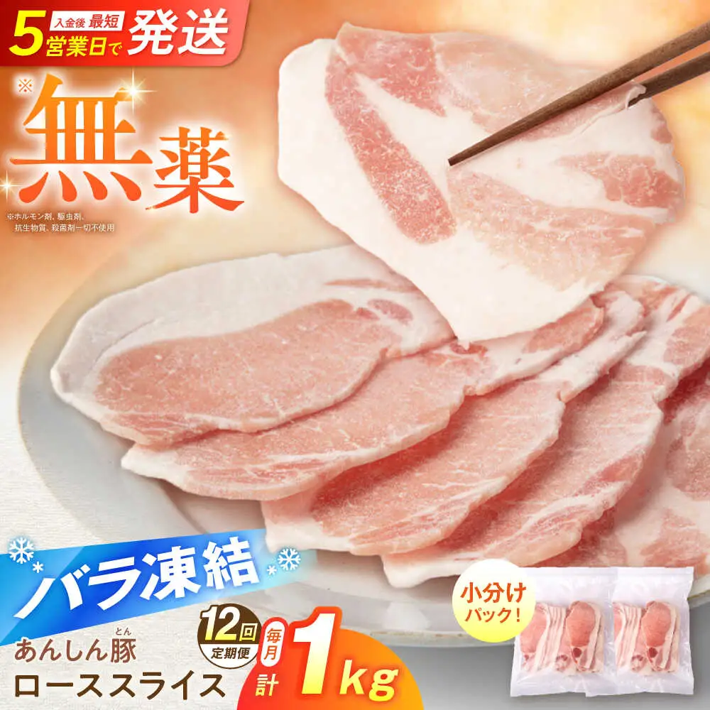【12回定期便】《バラ凍結》豚肉 ローススライス 計1kg 藤井ファーム[AWAF052]
