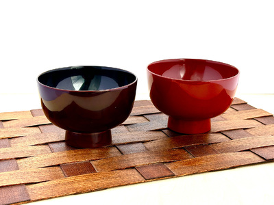 川連漆器　夫婦鉄鉢椀（本溜内黒・皆朱）紙箱入【(株)佐藤商事】[H5-5501]