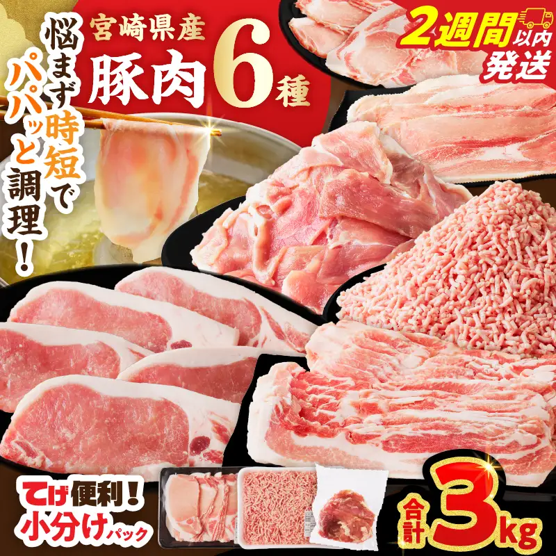 【2週間以内発送】≪宮崎県産≫豚肉6種＼てげスゲーセット／合計3kg 肉 豚 豚肉 おかず 国産_T009-0316-2W