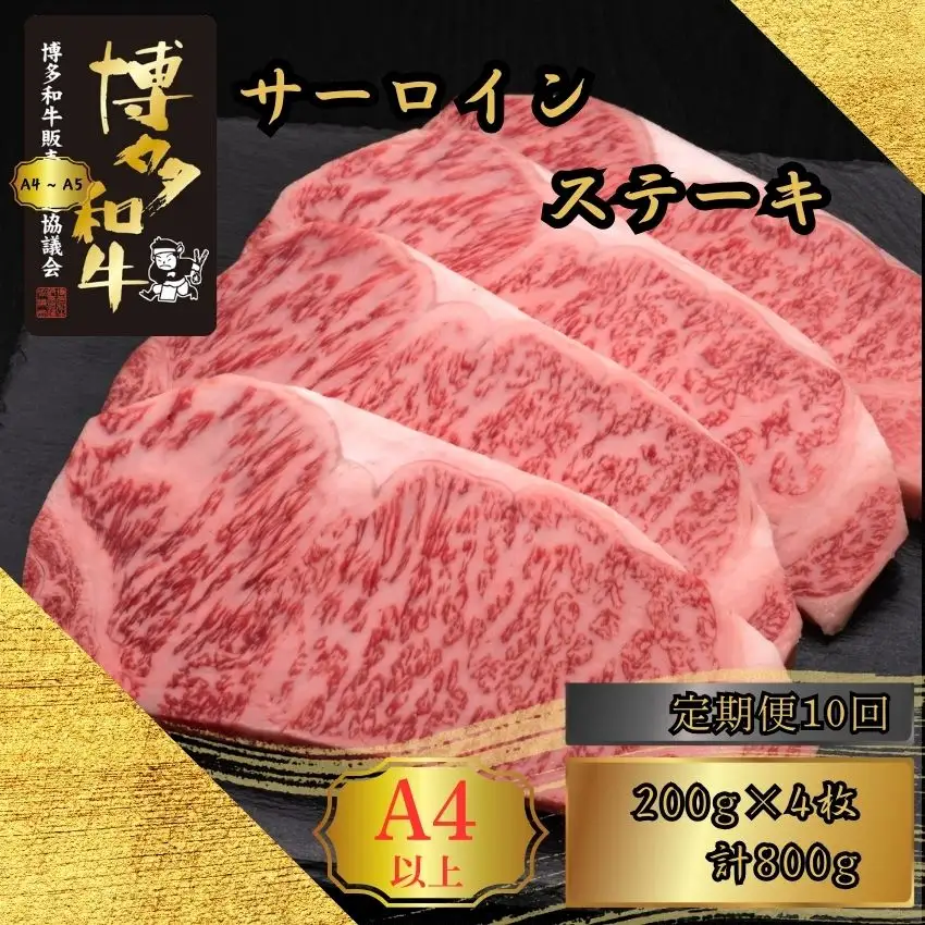 博多和牛 A5 A4 サーロイン ステーキ 計800g 定期便 10回 | 博多和牛