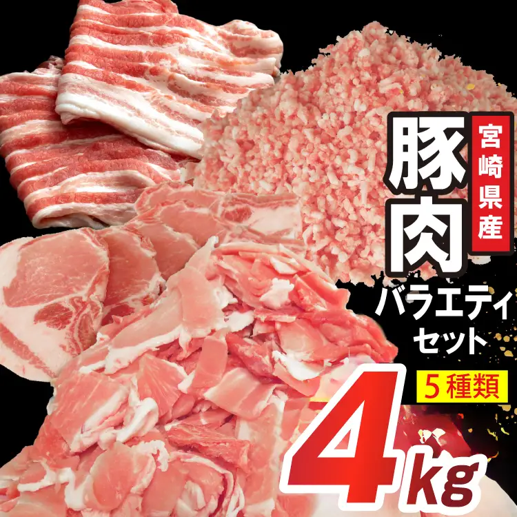 豚肉 詰め合わせ 宮崎県産豚肉 バラエティ セット 5種 4kg