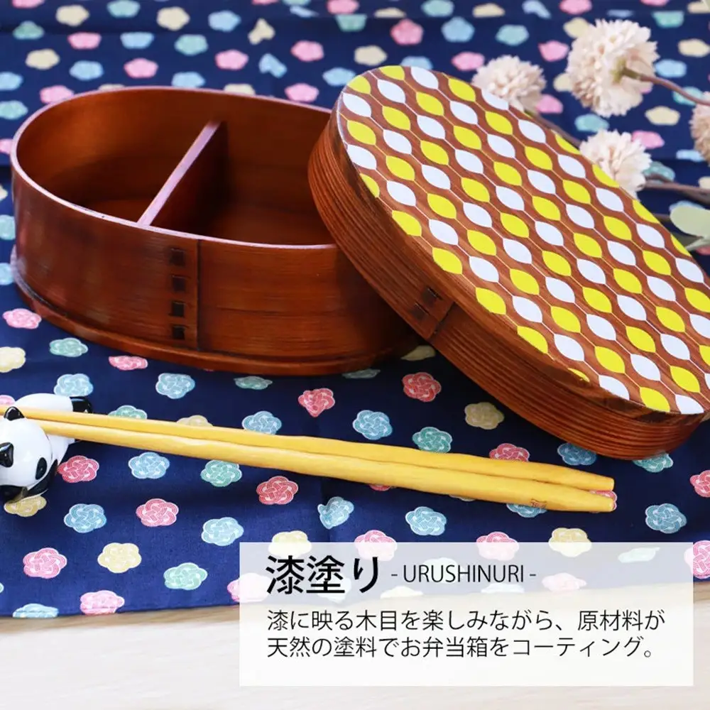 みよし漆器本舗 曲げわっぱ お弁当箱 600ml 約17.5×11.5×高さ6.5cm 小判型 弁当箱 一段 北欧 ドット 水玉 漆塗り