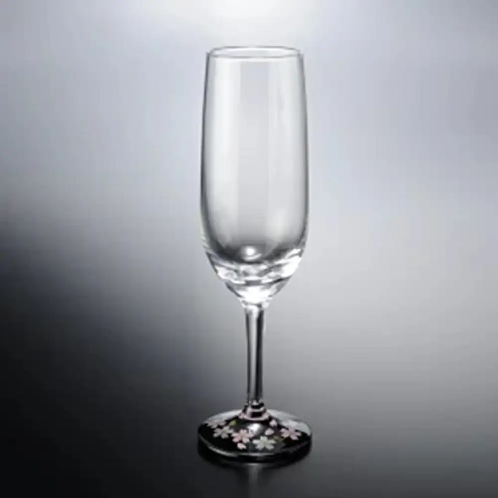 みよし漆器本舗 紀州塗り ぬりもん de Verre トールシャンパン 蒔絵 桜 黒 185ml