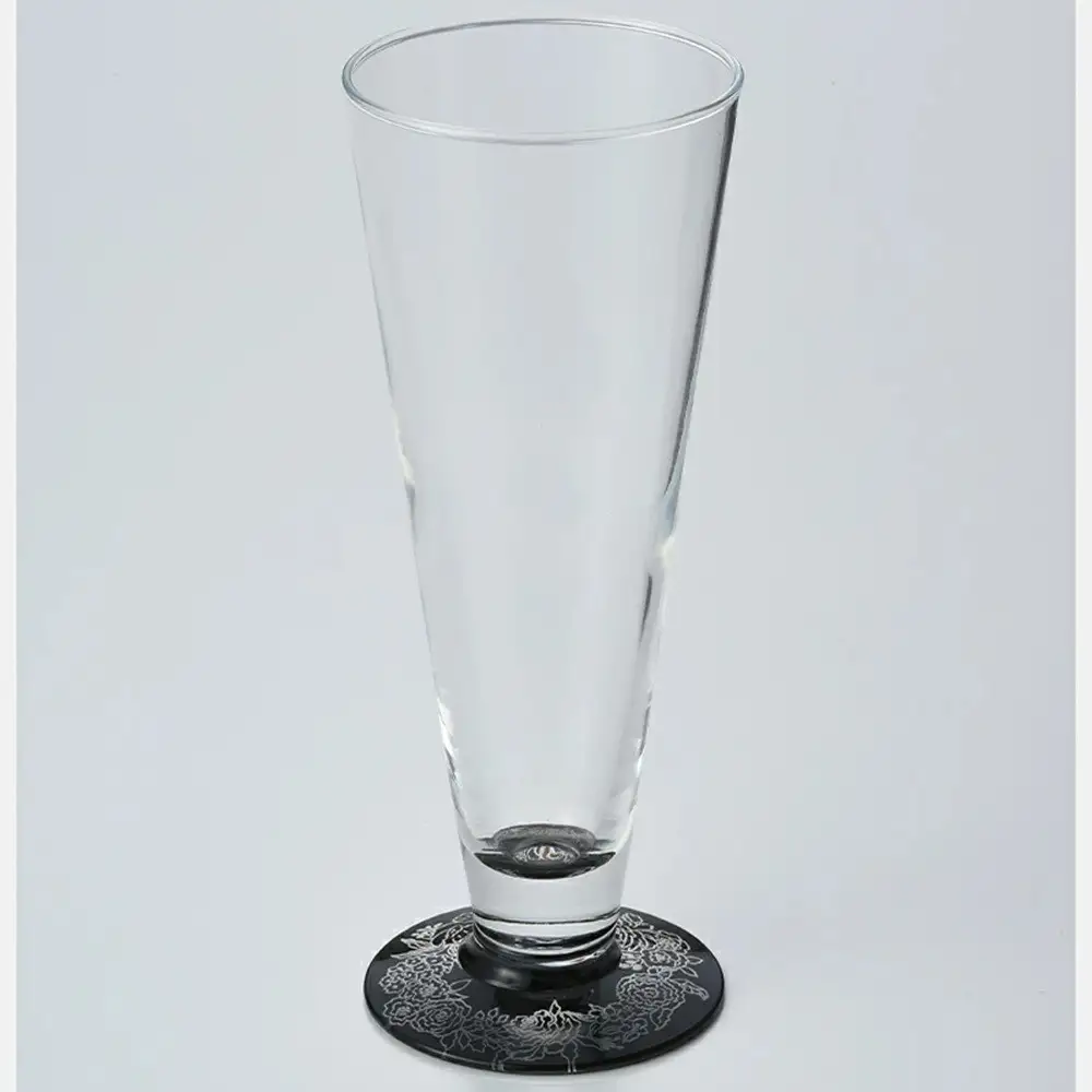 みよし漆器本舗 紀州塗り ぬりもん de Verre ピルスナーグラス 銀 蒔絵 ボタニカル 285ml