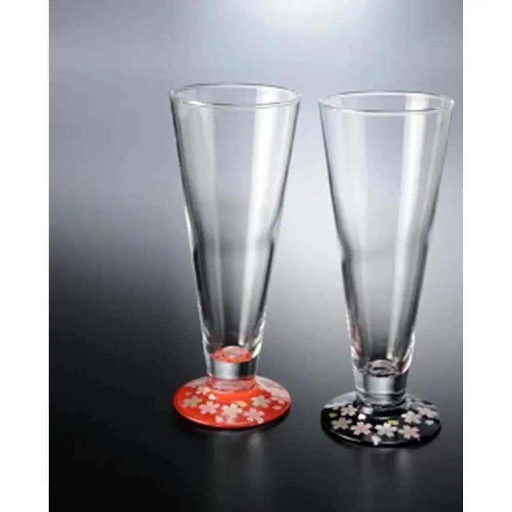 みよし漆器本舗 ビールグラス ペア 紀州塗り ぬりもん de Verre 蒔絵 桜 黒 赤 285ml