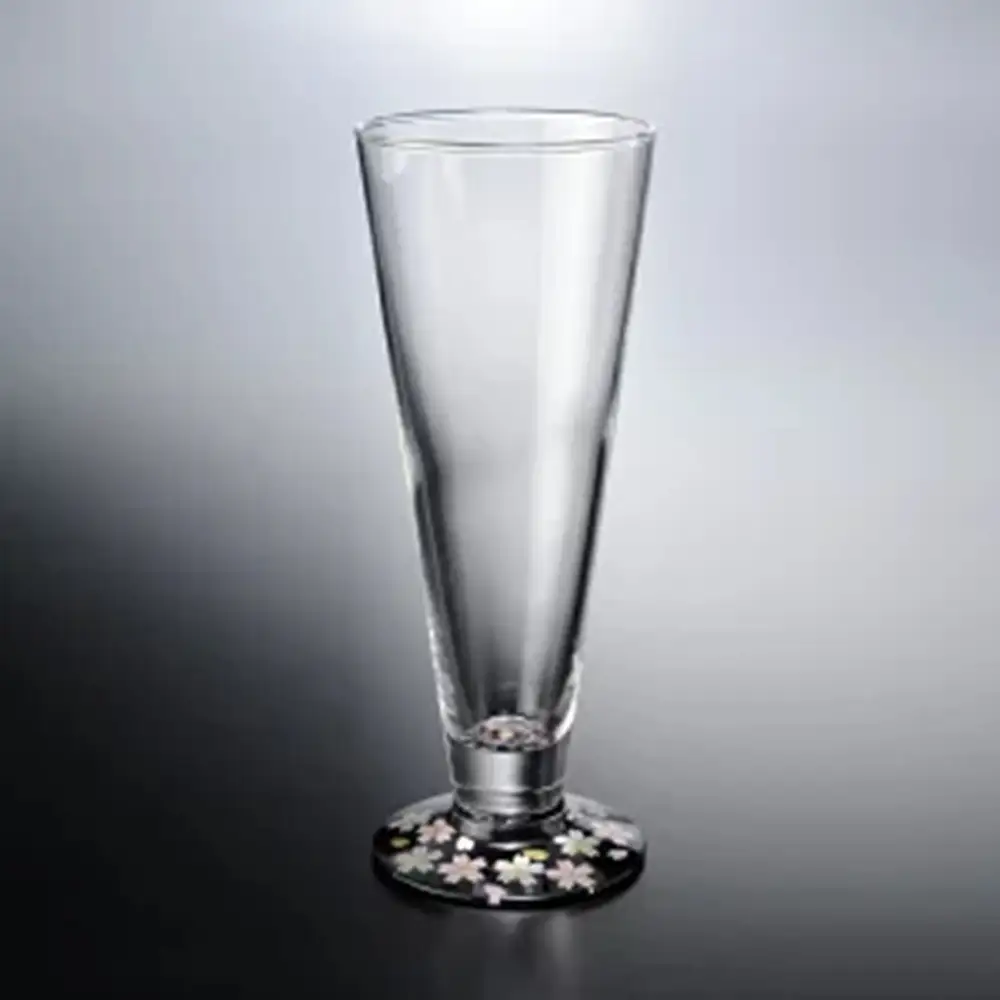 みよし漆器本舗 紀州塗りビールグラス ぬりもん de Verre 蒔絵 桜 黒 285ml