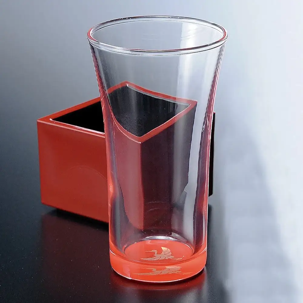 みよし漆器本舗 紀州塗り ぬりもん de Verre 一口グラス マスセット 赤（鶴） グラス：100ml／マス：90ml